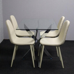 Kosy Koala Modern Rectangle Glass Dining Table Set With 4 Cream Gem Pattern Chairs Dining Room Furniture - thumbnail 3