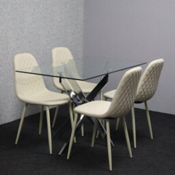 Kosy Koala Modern Rectangle Glass Dining Table Set With 4 Cream Gem Pattern Chairs Dining Room Furniture - thumbnail 2