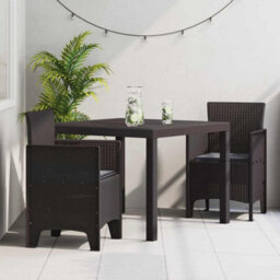 Berkfield Garden Dining Set 3 Pcs Brown Polt Rattan - thumbnail 3
