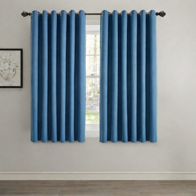 Aspire Homeware Blue Linen 100% Blackout Curtain Thermal Insulated Eyelet Curtain Pair (W)168Cm X (D)137Cm With Tie Back - image 1