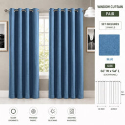 Aspire Homeware Blue Linen 100% Blackout Curtain - Thermal Insulated Eyelet Room Darkening Curtain Pair (W)168Cm X (D)137Cm - thumbnail 9