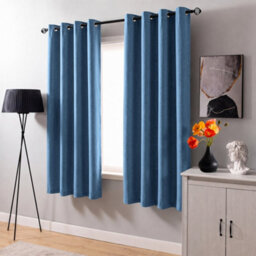 Aspire Homeware Blue Linen 100% Blackout Curtain - Thermal Insulated Eyelet Room Darkening Curtain Pair (W)168Cm X (D)137Cm - thumbnail 7