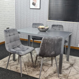 Kosy Koala Dining Table And 4 Grey Velvet  Chairs Grey  Glass Table 4 Velvet Chairs  Dining Room Furniture - thumbnail 7
