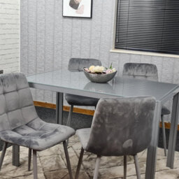 Kosy Koala Dining Table And 4 Grey Velvet  Chairs Grey  Glass Table 4 Velvet Chairs  Dining Room Furniture - thumbnail 4