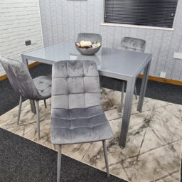 Kosy Koala Dining Table And 4 Grey Velvet  Chairs Grey  Glass Table 4 Velvet Chairs  Dining Room Furniture - thumbnail 5