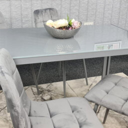 Kosy Koala Dining Table And 4 Grey Velvet  Chairs Grey  Glass Table 4 Velvet Chairs  Dining Room Furniture - thumbnail 2