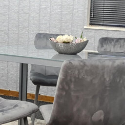 Kosy Koala Dining Table And 4 Grey Velvet  Chairs Grey  Glass Table 4 Velvet Chairs  Dining Room Furniture - thumbnail 8