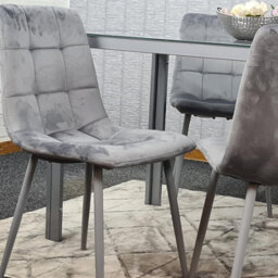 Kosy Koala Dining Table And 4 Grey Velvet  Chairs Grey  Glass Table 4 Velvet Chairs  Dining Room Furniture - thumbnail 9