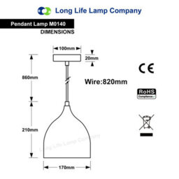 Long Life Lamps Company Minimalist Modern Pendant Ceiling Light Black Shade M0140 - thumbnail 8