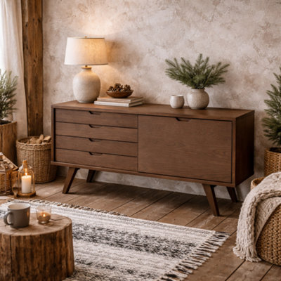 Wyld Haus Jyvaskyla Dark Oak Veneer Sideboard, 1600mm, 4 Drawers With Sliding Door - image 1