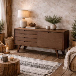 Wyld Haus Jyvaskyla Dark Oak Veneer Sideboard, 1600mm, 4 Drawers With Sliding Door - thumbnail 1