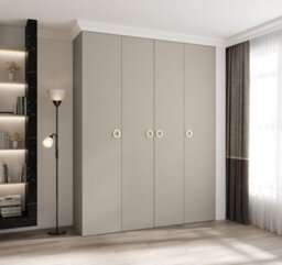 Arte Elegant Cashmere Como I Hinged Door Wardrobe H2460mm W1900mm D500mm, Four Doors, Sixteen Shelves, Two Hanging Rails, Gold Handles - thumbnail 2