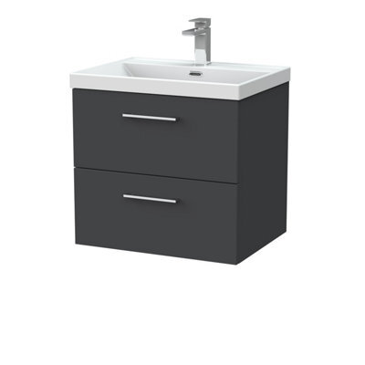 Balterley Pershall Contemporary Wall Hung 2 Drawer Vanity Unit With Thin-Edge Ceramic Basin, 600mm, Dark Grey - image 1
