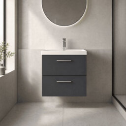 Balterley Pershall Contemporary Wall Hung 2 Drawer Vanity Unit With Thin-Edge Ceramic Basin, 600mm, Dark Grey - thumbnail 2