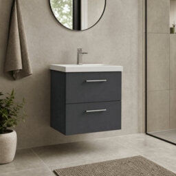 Balterley Pershall Contemporary Wall Hung 2 Drawer Vanity Unit With Thin-Edge Ceramic Basin, 600mm, Dark Grey - thumbnail 4