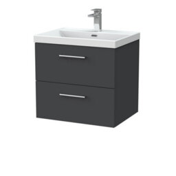 Balterley Pershall Contemporary Wall Hung 2 Drawer Vanity Unit With Thin-Edge Ceramic Basin, 600mm, Dark Grey - thumbnail 1