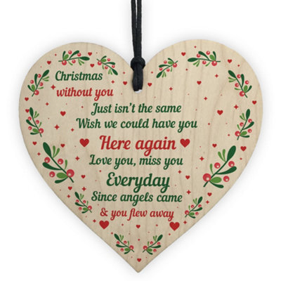 Red Ocean Memorial Christmas Tree Decoration For Mum Dad Nan Grandad Wooden Hanging Heart Gift - image 1