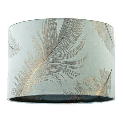 Happy Homewares Dusty Duck Egg Cotton Jacquard Lamp Shade With Gold Foil Fern Design - image 1