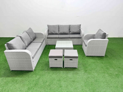Fimous 9 Seater Poly Rattan Outdoor Garden Furniture Square Coffee Table Sofa Set 3 Seater Sofastools Light Grey - image 1