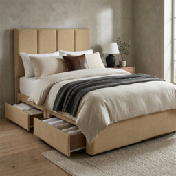 "Adore Designs Stafford Plush Velvet Divan Bed, 50"" Headboard & Mattress - 3Ft Single - Coffee - 2 Drawers Same Side" - thumbnail 1