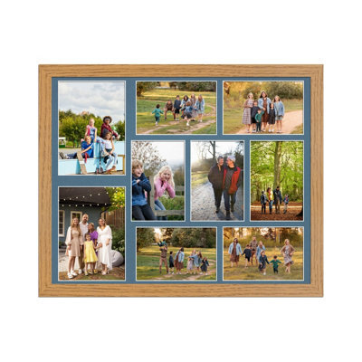 AK Frames 20X16 Oak Modern Multi Photo Frame With Pompadour Mount - Holds 9 Apertures (2X) 7X5, (7X) 6X4 Photos - image 1