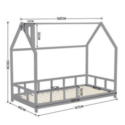 Living And Home Kids Child Bed Frame With House Frame Pine Wood Weight Capacity 80 Kg - thumbnail 3