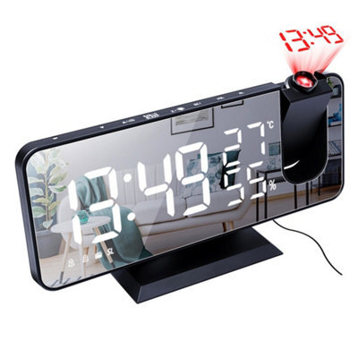 Led Digital Projection Alarm Clock Fm Radio Snooze Dimmer Ceiling Projector Black /white Light - image 1