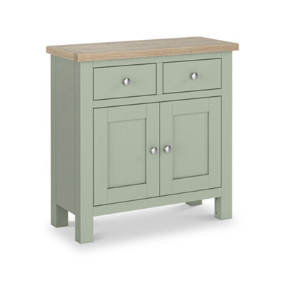 Farro Sage Mini Sideboard With Washed Oak Top - Fully Assembled - By Roseland Furniture - image 1