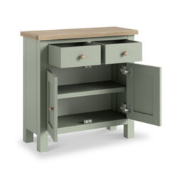 Farro Sage Mini Sideboard With Washed Oak Top - Fully Assembled - By Roseland Furniture - thumbnail 6