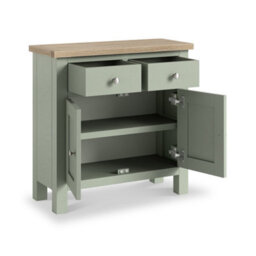 Farro Sage Mini Sideboard With Washed Oak Top - Fully Assembled - By Roseland Furniture - thumbnail 3