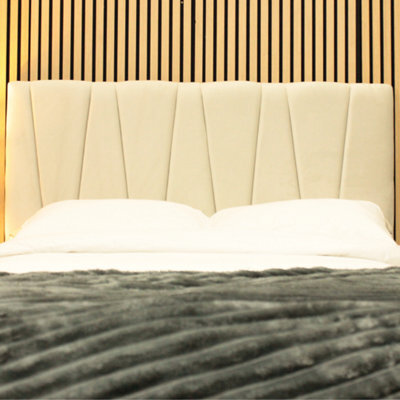 "Urban Textures - Vallor Luxury 26"" High Velvet Fabric Upholstered Headboard - Cream" - image 1