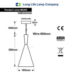 Long Life Lamps Company Modern Black Metal Ceiling Pendant Light M0205 - thumbnail 2