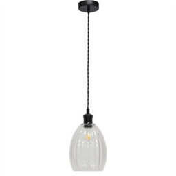 First Choice Lighting Set Of 2 Birch - Clear Fluted Glass Black Retro Pendant Fittings - thumbnail 2