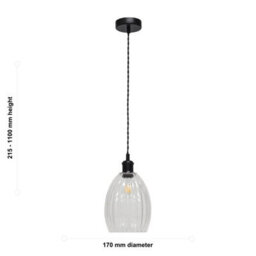 First Choice Lighting Set Of 2 Birch - Clear Fluted Glass Black Retro Pendant Fittings - thumbnail 6