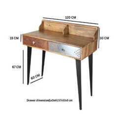 Wyld Haus Kokkola Quirky 2-Drawer Office Desk, Reclaimed Wood, 1200X600X900mm - thumbnail 2