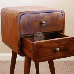 Tapromis Dark Wood Curved Bedside Table With Slim Drawers - thumbnail 4