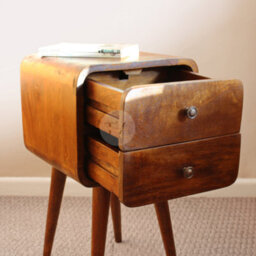 Tapromis Dark Wood Curved Bedside Table With Slim Drawers - thumbnail 7