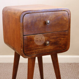 Tapromis Dark Wood Curved Bedside Table With Slim Drawers - thumbnail 3