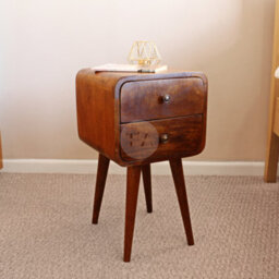 Tapromis Dark Wood Curved Bedside Table With Slim Drawers - thumbnail 1