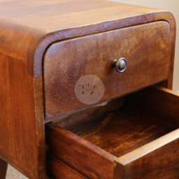Tapromis Dark Wood Curved Bedside Table With Slim Drawers - thumbnail 2