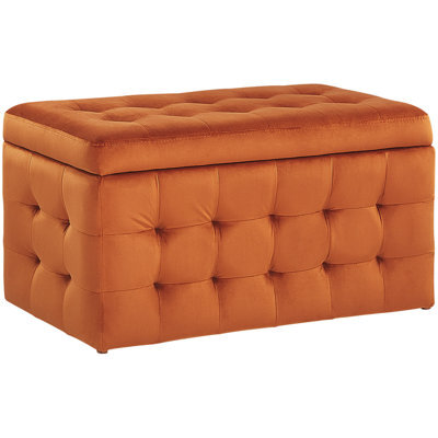 Beliani Storage Ottoman Michigan Velvet Orange - image 1