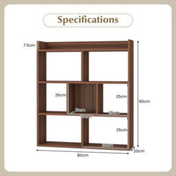 Costway 7 Cubes Open-Back Bookshelf Home Storage Shelf Wooden Bookcase-Walnut - thumbnail 3