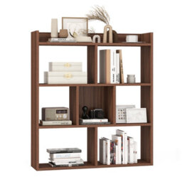 Costway 7 Cubes Open-Back Bookshelf Home Storage Shelf Wooden Bookcase-Walnut - thumbnail 2