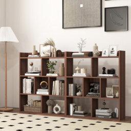 Costway 7 Cubes Open-Back Bookshelf Home Storage Shelf Wooden Bookcase-Walnut - thumbnail 5