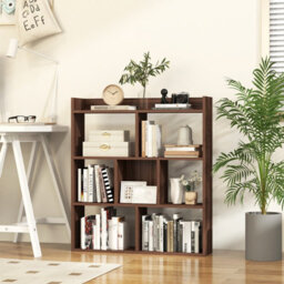Costway 7 Cubes Open-Back Bookshelf Home Storage Shelf Wooden Bookcase-Walnut - thumbnail 4