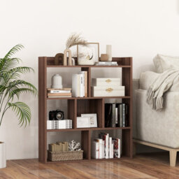 Costway 7 Cubes Open-Back Bookshelf Home Storage Shelf Wooden Bookcase-Walnut