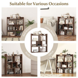 Costway 7 Cubes Open-Back Bookshelf Home Storage Shelf Wooden Bookcase-Walnut - thumbnail 9
