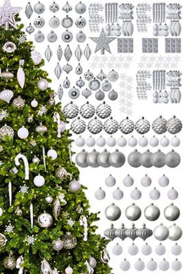 Christmas Tree World The 212Pc White & Silver Full Heavy Coverage Bauble Set (8Ft/240Cm Trees) - image 1
