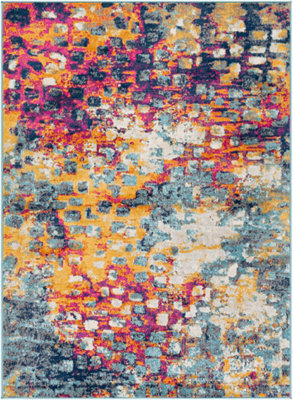 Livabliss Floransa-Modern Pink Yellow Blue Grey Modern Marble Living Dining Bedroom Rug 200 X 275 Cm Easy Care, Non Shedding - image 1