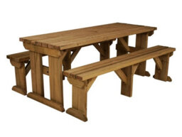 Arbor Garden Solutions Picnic Bench And Table Set, Aspen Wooden Patio Furniture (8Ft, Rustic Brown) - thumbnail 1